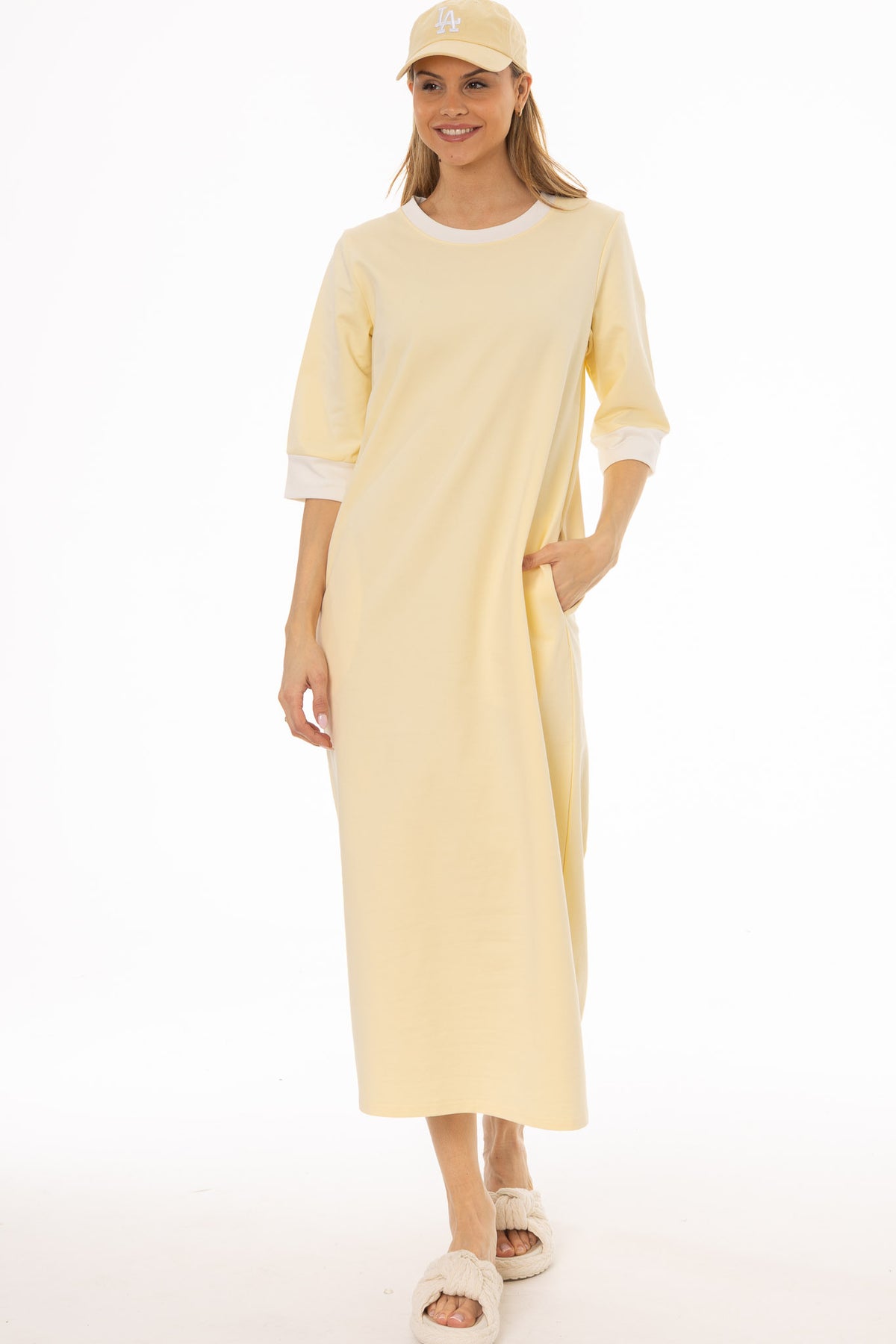 long sleeve yellow t shirt dress Yellow Contrast T-Shirt Dress – BLANK