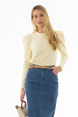 Yellow Gathered Shoulder T-Shirt