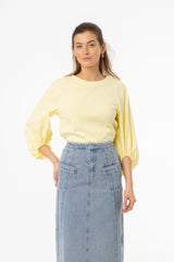 Yellow Gathered Sleeve T-Shirt