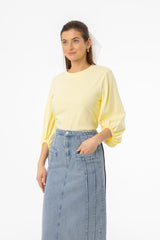 Yellow Gathered Sleeve T-Shirt