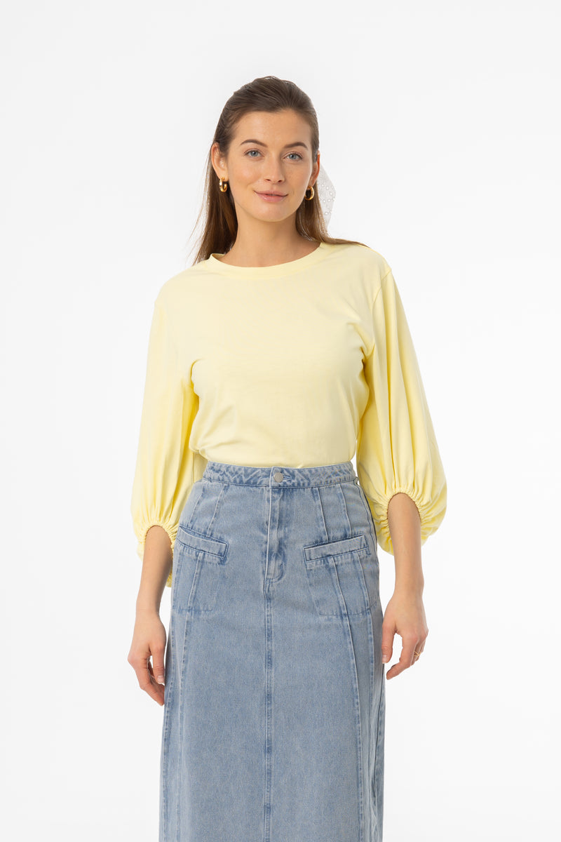 Yellow Gathered Sleeve T-Shirt