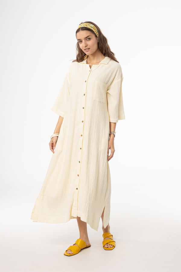Yellow Gauze Button Down Maxi