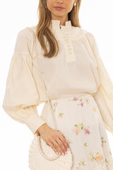 Yellow Pintuck Ruffle Blouse