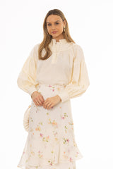 Yellow Pintuck Ruffle Blouse