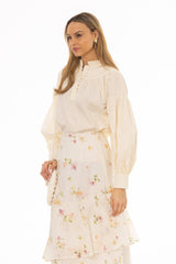 Yellow Pintuck Ruffle Blouse