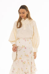 Yellow Pintuck Ruffle Blouse