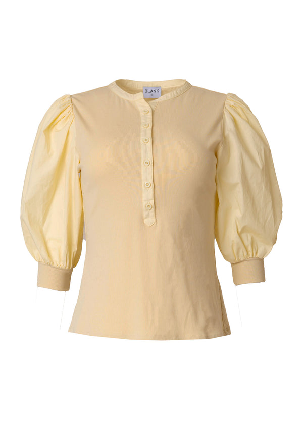 Yellow Ribbed Puff Sleeve Top