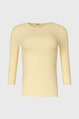 Yellow Ribbed Round Neck 3/4 Sleeve T-Shirt