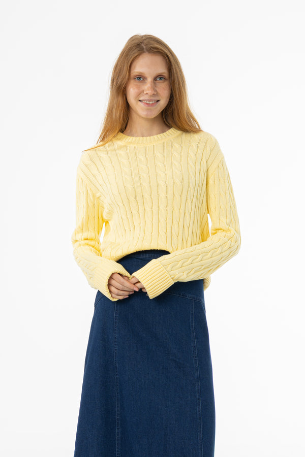 Yellow Round Neck Cable Knit Sweater