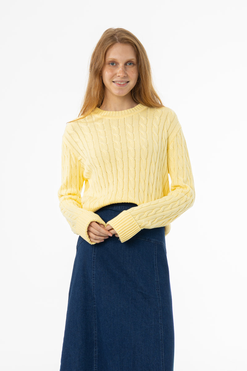 Yellow Round Neck Cable Knit Sweater