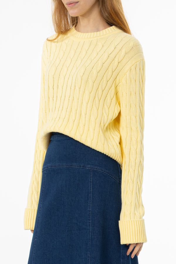Yellow Round Neck Cable Knit Sweater