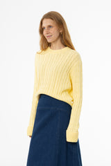 Yellow Round Neck Cable Knit Sweater