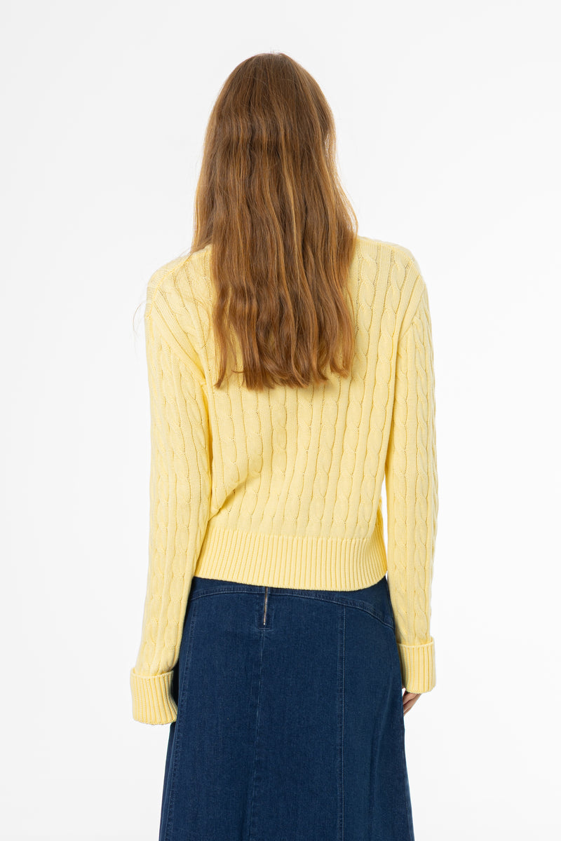 Yellow Round Neck Cable Knit Sweater