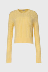 Yellow Round Neck Cable Knit Sweater