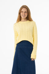 Yellow Round Neck Cable Knit Sweater