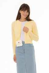 Yellow Round Neck Knit Cardigan