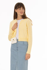 Yellow Round Neck Knit Cardigan