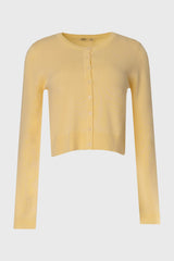 Yellow Round Neck Knit Cardigan