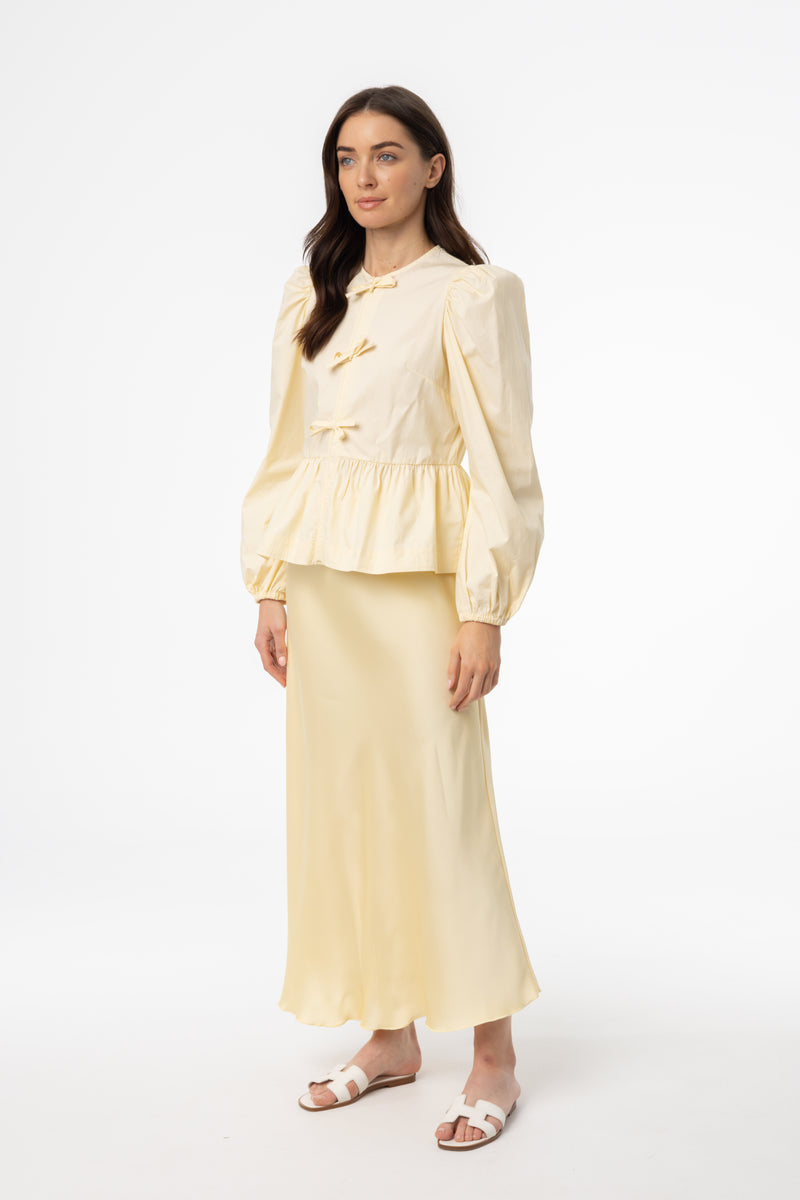 Yellow A-Line Satin Effect Maxi Skirt