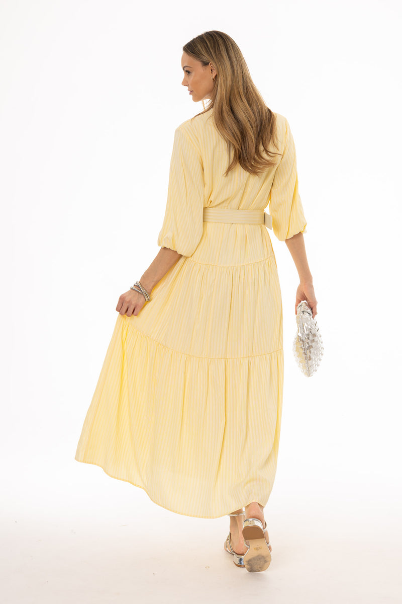 Yellow Striped Tiered Maxi Dress – BLANK