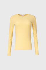 Yellow Waved Round Neck Long Sleeve T Shirt