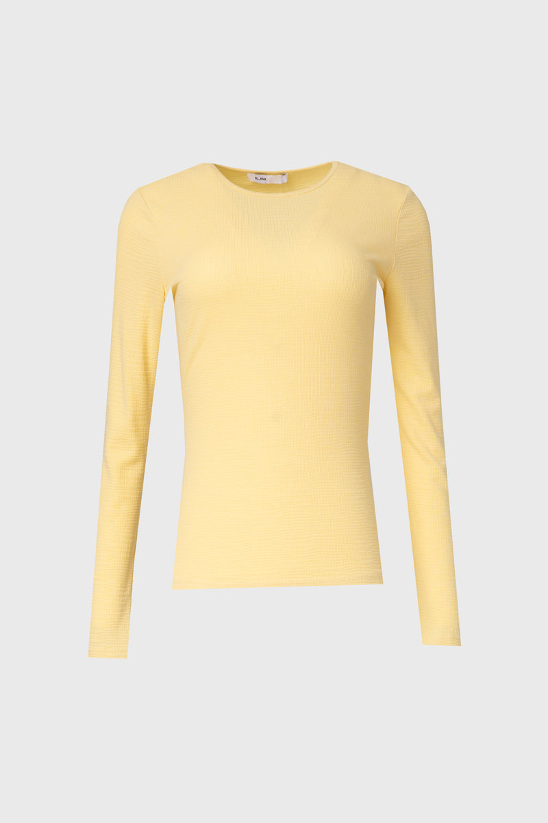 Yellow Waved Round Neck Long Sleeve T Shirt