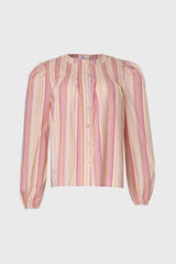 Yellow and Pink Striped Smocked Blouse