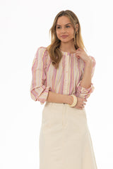 Yellow and Pink Striped Smocked Blouse