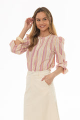 Yellow and Pink Striped Smocked Blouse