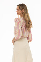 Yellow and Pink Striped Smocked Blouse