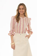 Yellow and Pink Striped Smocked Blouse