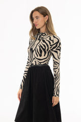 Zebra Printed Mock Neck Top