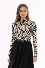 Zebra Printed Mock Neck Top