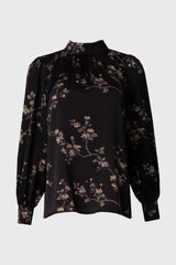 Black & Beige Mock Neck Blouse