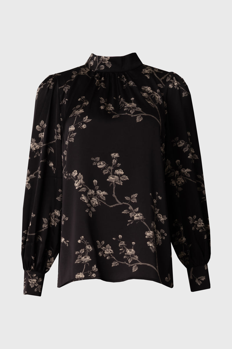 Black & Beige Mock Neck Blouse