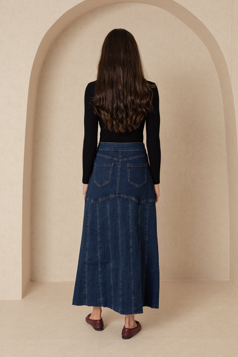 Dark Blue Panel Denim Skirt