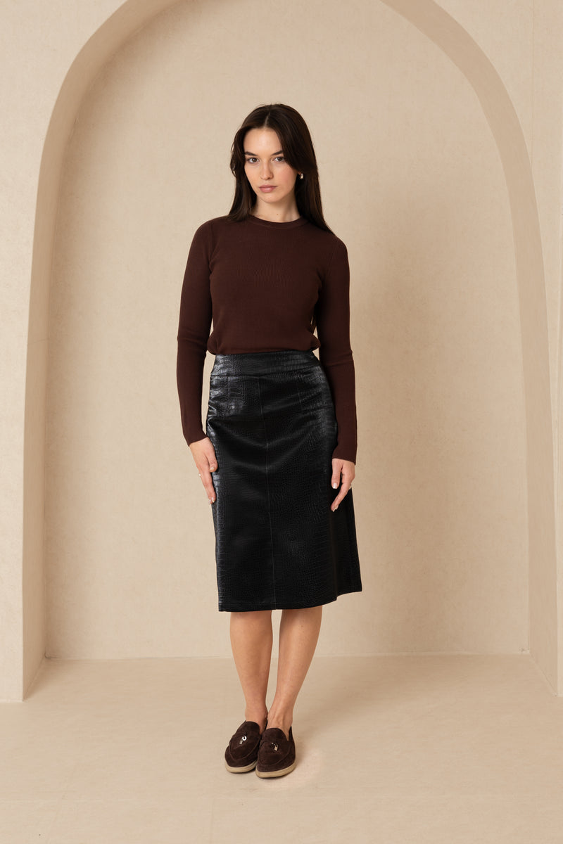 Black Snake Skin Leather Skirt