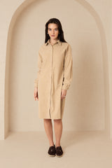 Sand Corduroy Shirt Dress