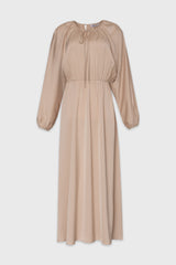 Champagne Tie Neck Flare Maxi Dress