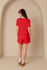 Red Short Sleeve Top and Shorts