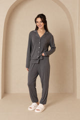 Grey Long Sleeve Pajama Top and Jogger Pants