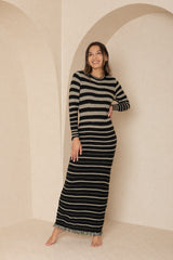 Black Fringe Stripe Dress