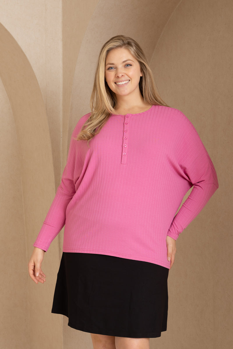 Hot Pink Double Ribbed Dolman Tee