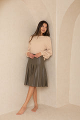 Olive Pleated Leather Skirt
