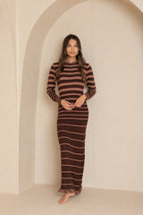 Maroon Fringe Stripe Dress