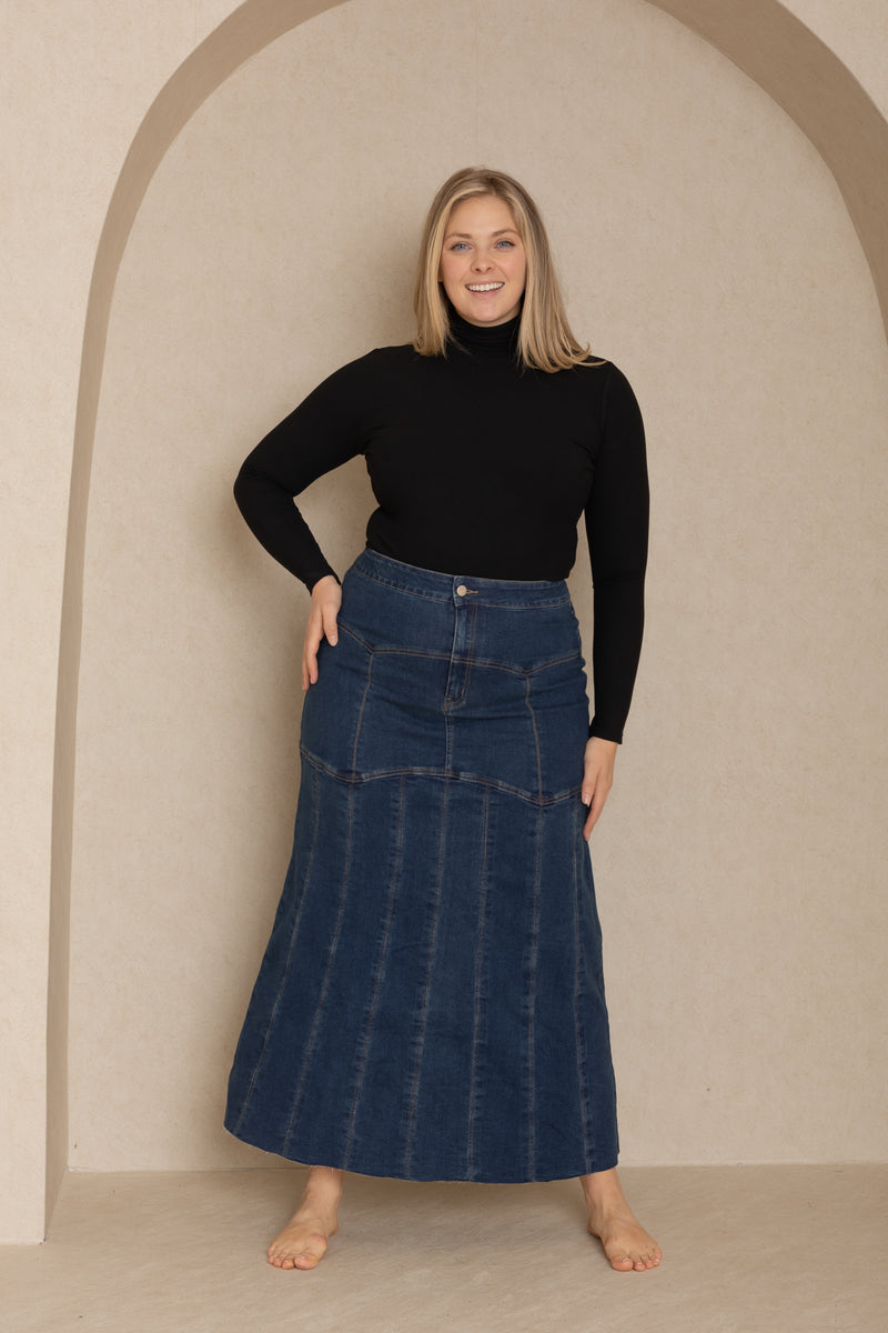 Dark Blue Panel Denim Skirt