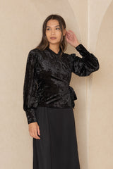 Black Velour Wrap Top