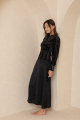 Black Velour Wrap Top