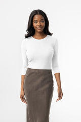 White Ribbed V-Neck 3/4 Sleeve Tee