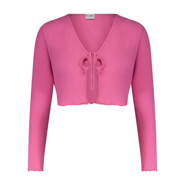 Hot Pink  Tie Cropped Cardi
